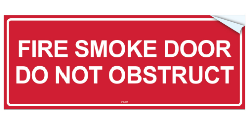 FIRE SMOKE DOOR DO NOT OBSTRUCT  320 X 125MM RED VYNAL STICKER